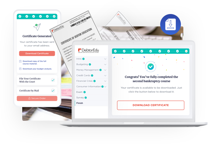 DebtorEdu Certificate of Counseling on Course Completion